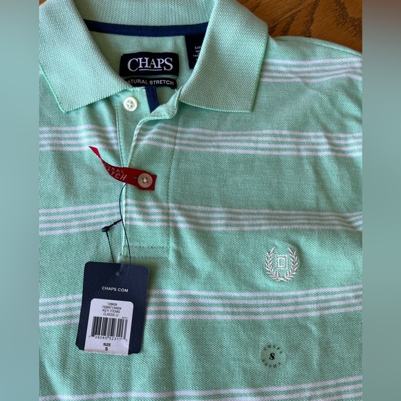 Chaps Natural Stretch Men's Short Sleeve Polo Shirt Green Striped Size Small - Picture 1 of 4